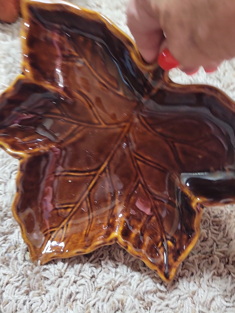 Glossy Brown Leaf Ceramic Decorative Bowl - Home Art